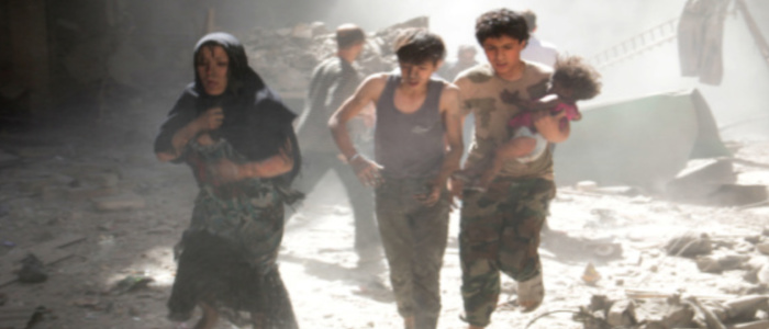 Fleeing a barrel-bomb attack